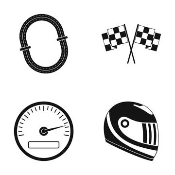 Racing track, flags, speedometer and helmet icons 스톡 일러스트
