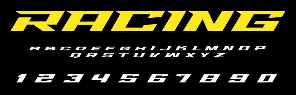 Racing Vector Font Alphabet Dynamic Speed Cut Motorsport Type Ilustración de archivo