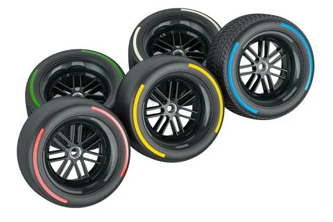 Racing wheels with different compounds type tyres. Soft, hard, medium, inte.. イラスト素材
