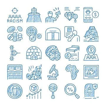 Racism social problem and human rights doodle icons Stock Illustration
