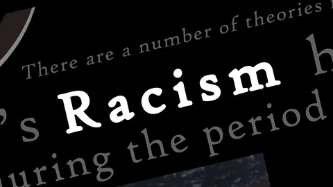 RACISM Word Highlighted Text Over Many Black News Media Articles Animation Stock Footage