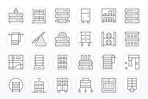 Rack 64x64 Vector Icon Pack with 24 Thin Line Detail Enhanced Elements Stockillustratie