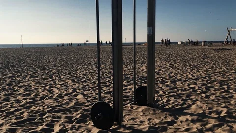 Rack And Barbell At The Beach Stock Footage 111739583