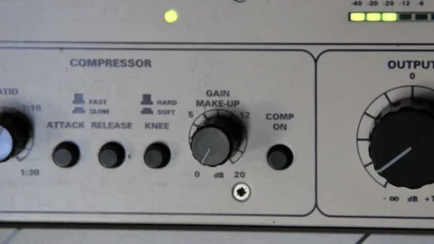 A rack of audio compressors in a recording studio. Stock Footage 123379325