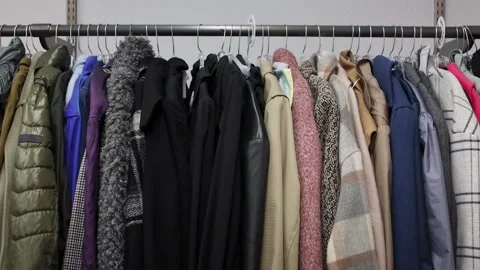 Rack of coats in a clothes store Stock Footage 296220433