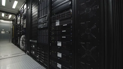 Rack of data server with many hard drives and LED lamps blinks 스톡 동영상 116244775