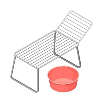 Rack Dryer for Clothes and Empty Basin as Household Cleaning Equipments Illustrazione stock