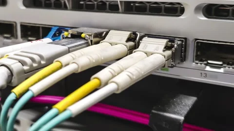 Rack fiber optic cabling connection Stock Footage 157586524