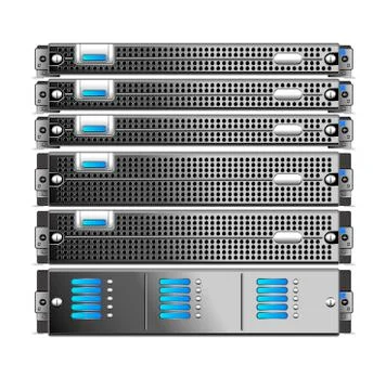 Rack, of five Servers isolated Stock Illustration