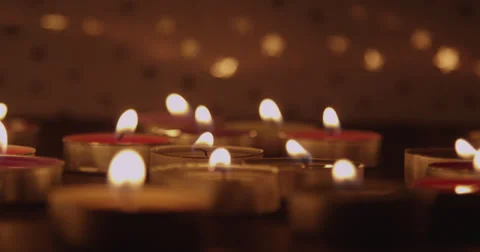 Rack Focus Along Burning Candles Stock Footage 37015496