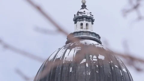 Rack Focus Branch To Utah State Capitol, snowy Stock Footage 86749842