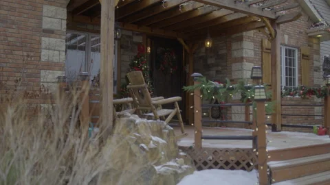 Rack Focus to A Brick Home decorated for Christmas, Day, Medium Shot Stock Footage 301918400