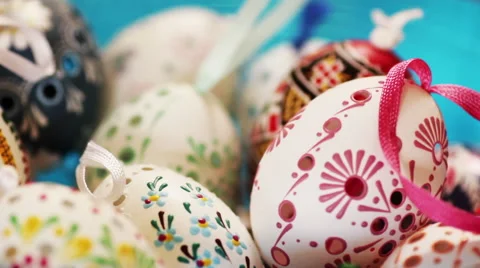 Rack Focus of Czech Easter Eggs Stock Footage 62746555