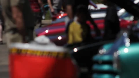 Rack Focus Down Line of Classic Cars. Stock Footage 25240686