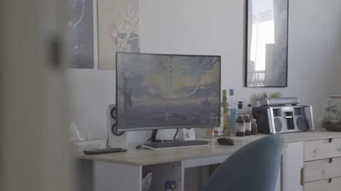 Rack focus Empty Parisian Apartment Computer Stock Footage 164522143