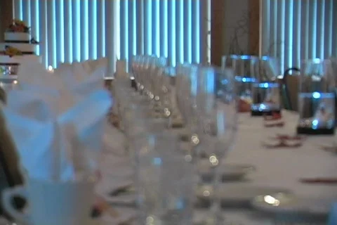 Rack Focus of Glasses on Head Table of Wedding Video stock 506523