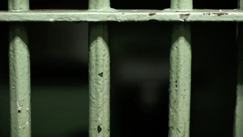 Rack focus from green prison bars to toilet 스톡 동영상 191353661