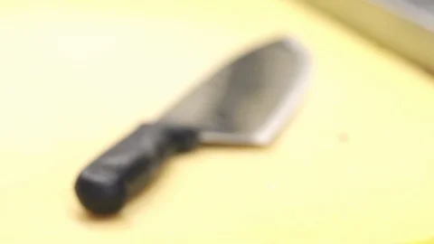 Rack focus on a kitchen knife Stock Footage 109359227