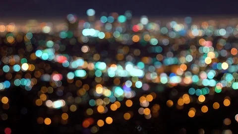 Rack focus of LA at night Stock Footage 70065077