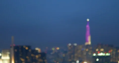 Rack focus landmark 81 with thunder Stock Footage 97219329