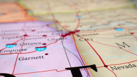 Rack Focus On Map Highlighting Kansas City And Nearby Cities Overland Park Stock Footage 308620682
