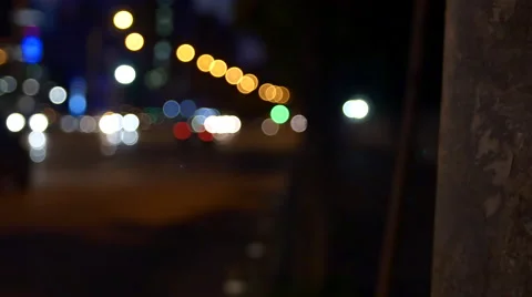 Rack Focus Over A Busy Street Late At Night In Bussines Center, Pan Stock-Footage 66460689