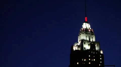 Rack Focus Pan of Manhattan New York Night Building Stock Stock Footage 36189531