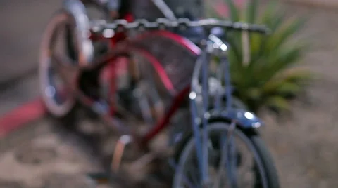 Rack Focus of a Parked Red Custom Bike. Stock Footage 61438659
