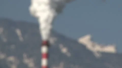 Rack Focus Polluting Smoke Stack Chimney Stock Footage 10789925