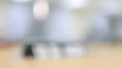 Rack focus of pop up electrical socket and ethernet cable socket meeting room Stock-Footage 124650376