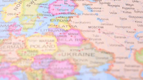 Rack Focus Revealing Belarus on World Political Map 5.4K Horizontal Stock Footage 330206773