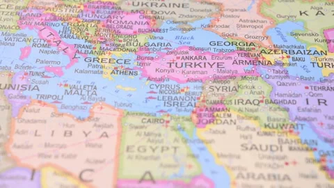 Rack Focus Revealing Cyprus on World Political Map 5.4K Horizontal Stock Footage 330207391