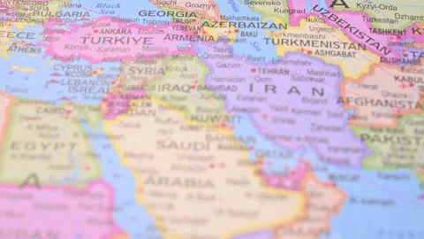 Rack Focus Revealing Kuwait Middle East Map 5.4K Horizontal Stock Footage 330207821