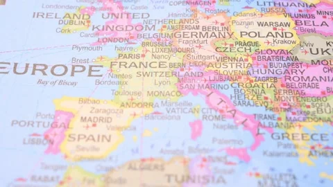 Rack Focus Revealing Monaco on World Political Map 5.4K Horizontal Stock Footage 330209833
