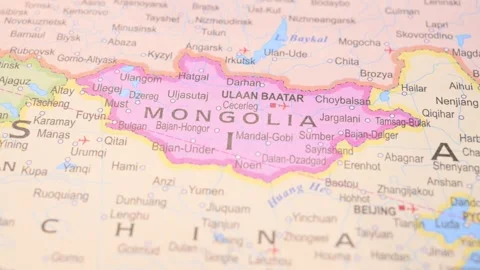 Rack Focus Revealing Mongolia on World Political Map 5.4K Horizontal Video stock 330206790