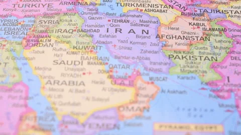 Rack Focus Revealing Qatar Middle East Map 5.4K Horizontal Stock Footage 330207805