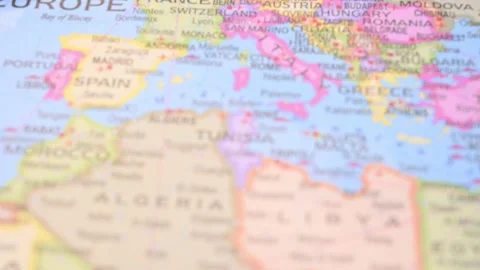 Rack Focus Revealing Tripoli Libya on World Political Map 5.4K Horizontal Stock Footage 330209690