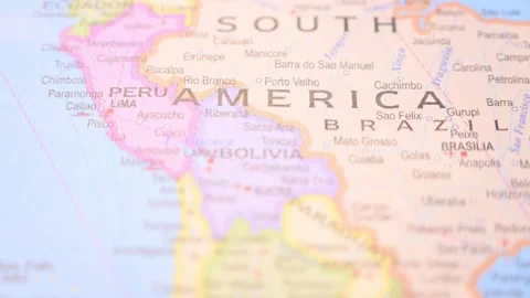 Rack Focus Reveals Bolivia Location on World Political Map 5.4K Horizontal Video stock 330174333