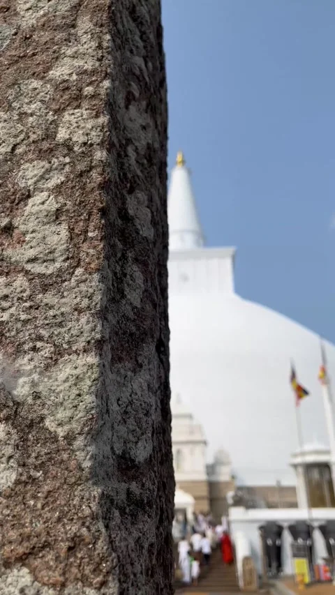 Rack focus Ruwanweli maha seya Anuradhapura Sri Lanka revealing Stock Footage 222944456