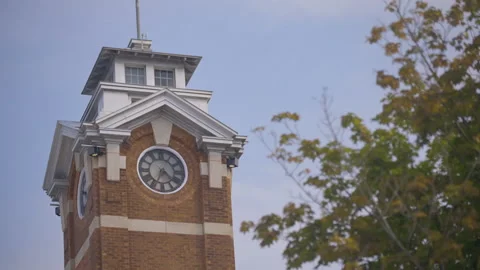 Rack focus shot of a clocktower Stock Footage 211879080
