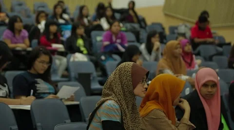 Rack Focus Shot of Students Inside A Lecture Hall in USM, Penang Video stock 49387396