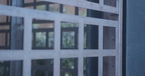 Rack Focus Shot of Tropical Greenery and Plants Through Metal Cage Stock Footage 209601478
