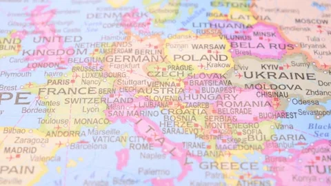 Rack Focus Showing Austria Central Europe Map 5.4K Horizontal Stock Footage 330209901