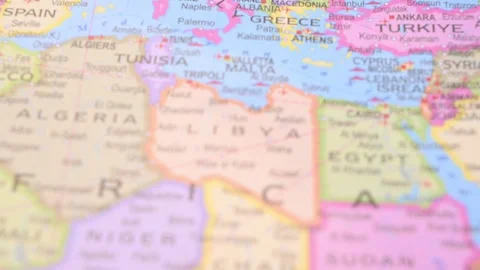 Rack Focus Showing Libya North Africa Map 5.4K Horizontal Stock Footage 330209902