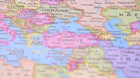 Rack Focus Showing Turkey Eurasia Map 5.4K Horizontal Stock Footage 330210248