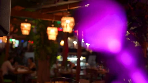 Rack focus from stage microphone to a crowded bar Izmir, Turkey, 23 June 2023 Vidéo 331780894