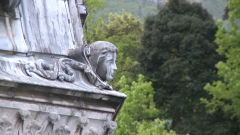 Rack focus from statue to hill top Stock Footage 86758445