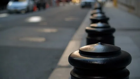 Rack Focus of Street Column barriers Stock Footage 127271048