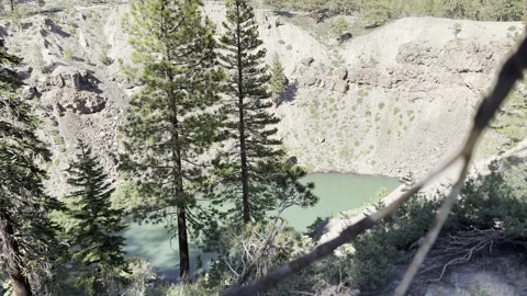 Rack focus from Tree Branch to Crater Lake Stock Footage 245839941