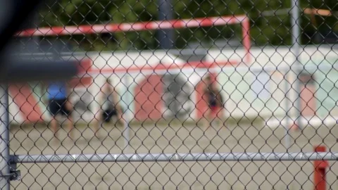 Rack focus: Voleyball trough a cell Stock Footage 81132950